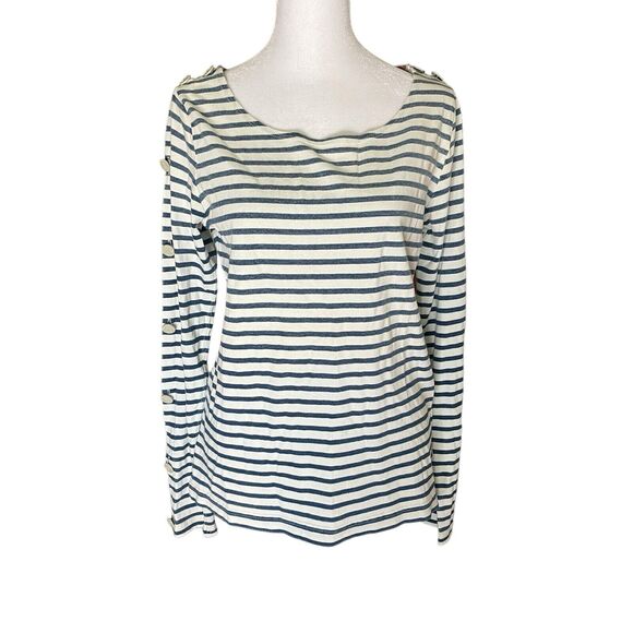 Maison Scotch Small Size 1 Top Long Sleeve Buttons Blue White Striped - Picture 1 of 11